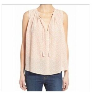 Madewell White Pink Floral Pleated Front Tie Sleeveless Blouse